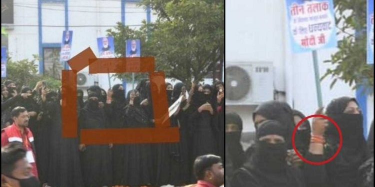 نریندر مودی کے استقبال کے لیے برقعہ پوش خواتین کے ہاتھ میں نظر آیا کلاوا، سوشل میڈیا پر لوگوں نے اٹھائےسوال