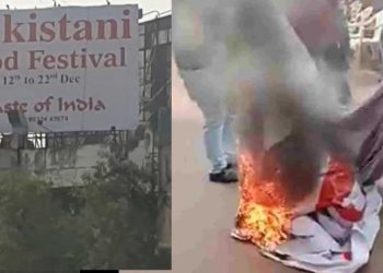 سورت میں ’پاک فوڈ فیسٹیول‘ بجرنگ دل کو نامنظور،وبال مچایا،ہورڈنگ نذر آتش