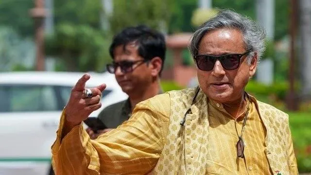 Shashi Tharoor addressing media over concerning news from Bangladesh.